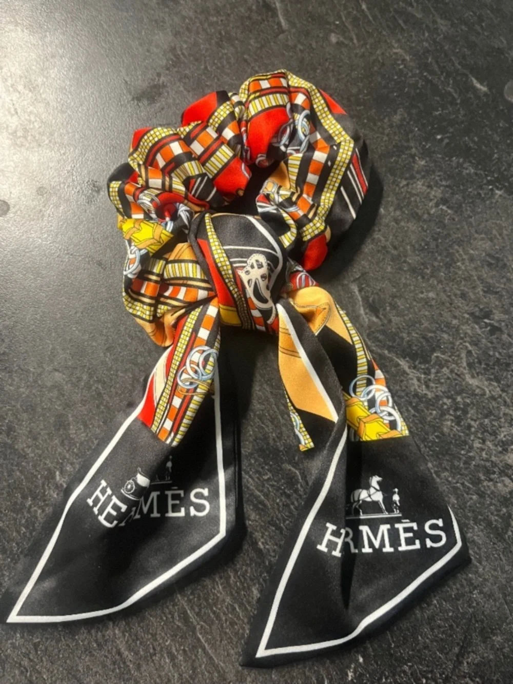 Hand Crafted Black Luxury Printed Scrunchie NEW